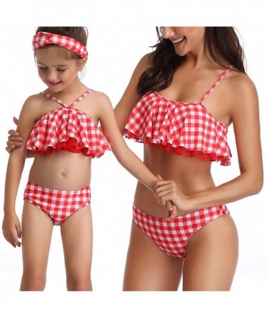 Sets Family Matching Mommy and Me Two Pieces Swimwear Bikini Set Girls Swimsuits Women Ruffle Bathing Suit - 3 Plaid - CU18NK...