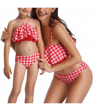 Sets Family Matching Mommy and Me Two Pieces Swimwear Bikini Set Girls Swimsuits Women Ruffle Bathing Suit - 3 Plaid - CU18NK...