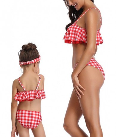 Sets Family Matching Mommy and Me Two Pieces Swimwear Bikini Set Girls Swimsuits Women Ruffle Bathing Suit - 3 Plaid - CU18NK...