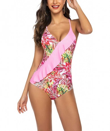 One-Pieces Women's One Piece High Waisted Swimsuit Halter Monokini Bathing Suit - 8841 Red - CE180MCDWIM $48.38