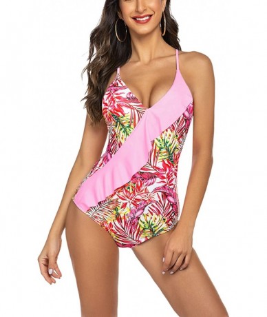 One-Pieces Women's One Piece High Waisted Swimsuit Halter Monokini Bathing Suit - 8841 Red - CE180MCDWIM $48.38