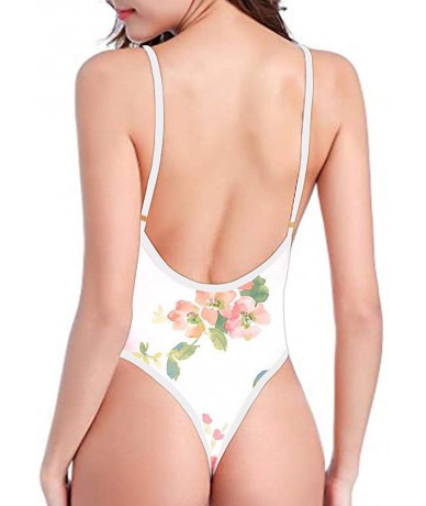 One-Pieces Women One Piece V Neck Swimwear Bathing Suits (Smaller 2 Size Than Standard) - Floral 1 - CK18RGRI328 $42.22