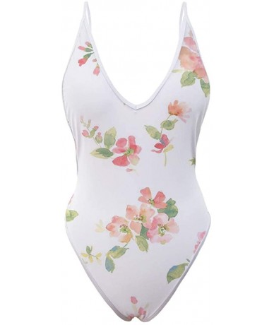 One-Pieces Women One Piece V Neck Swimwear Bathing Suits (Smaller 2 Size Than Standard) - Floral 1 - CK18RGRI328 $42.22