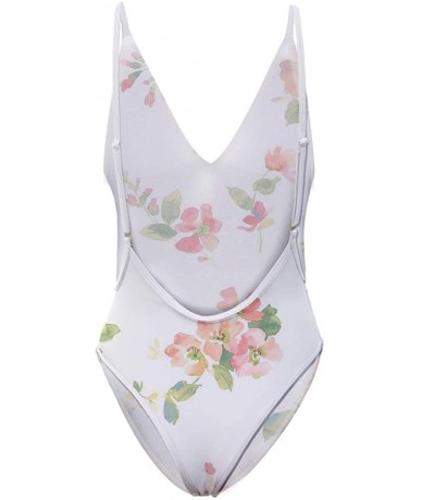 One-Pieces Women One Piece V Neck Swimwear Bathing Suits (Smaller 2 Size Than Standard) - Floral 1 - CK18RGRI328 $42.22