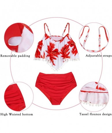 Sets Bikini Swimsuit for Women High Waisted Swimsuits Two Piece Tankini Ruffled Top with Swim Bottom Bathing Suits Red 332 - ...