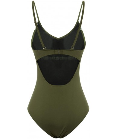 One-Pieces Women's One Piece Swimsuits Tummy Control High Waist V-Neck Halter Lace Bathing Suits Beach Swimwear - Army Green ...