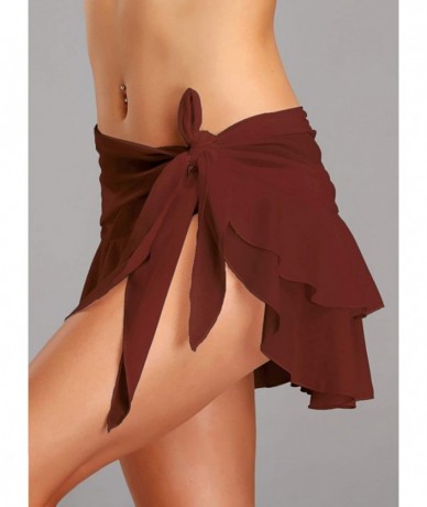 Cover-Ups Womens Chiffon Beach Cover up Sarong Multi Wear Ruffle Pareo Canga Swimsuit Wrap - Reddish Brown - C118S4AY9XS $24.02