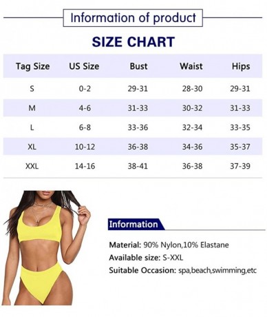 Sets Woman's Two Pieces Bikini Sets Sports Swimsuit Low Top High Waisted High Bottom - Yellow - C018CNUW50I $36.16