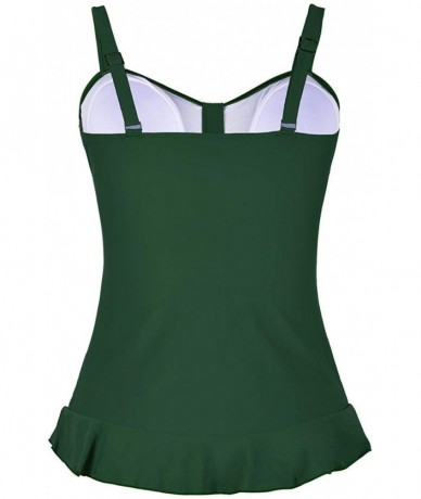 Tops Women's Swim Top Padded Ruffle Hem Shirred Swimwear Tankini Swimsuit Top - Dark Green-a - CM19CALAY0D $45.35