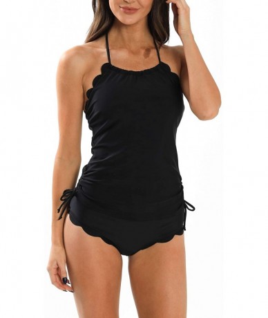 Bottoms Women's Scalloped Tankini - Black - C8190WEA6HM $53.67