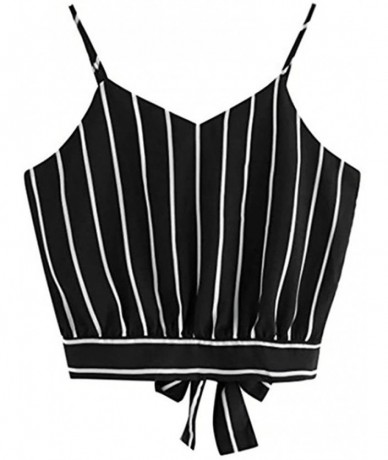 One-Pieces 2020 Summer Womens Camisole Sleeveless Striped Button Camis Spaghetti Strappy Bowknot Crop Tank Tops Vests 001 Bla...