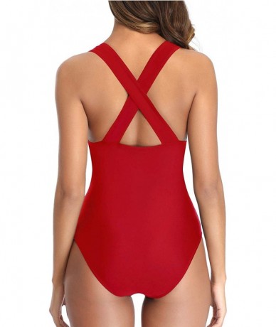 One-Pieces Women One Piece Plunge Monokini Sexy Hollow Out Swimsuits Bathing Suit - Red-1 - CZ18OSE3ZG7 $50.43