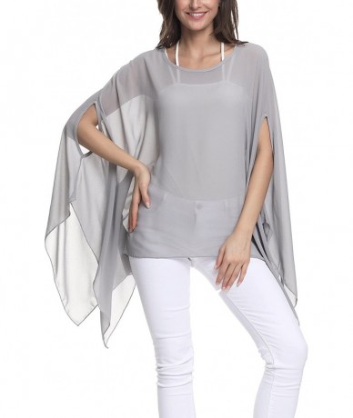 Cover-Ups Women's Chiffon Caftan Poncho Tunic Top Cover up Shirt Scarf Top PP-A00 - 3 - C418ENE5WR2 $26.48