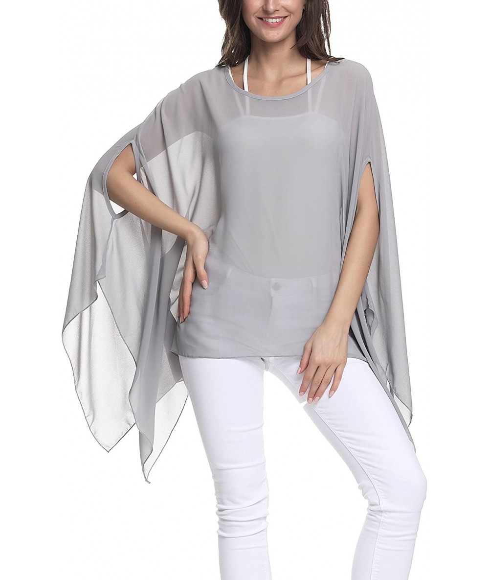 Cover-Ups Women's Chiffon Caftan Poncho Tunic Top Cover up Shirt Scarf Top PP-A00 - 3 - C418ENE5WR2 $26.48