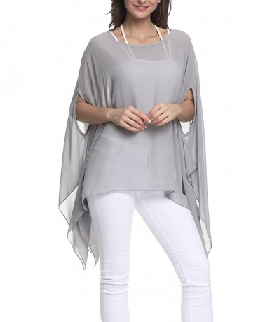 Cover-Ups Women's Chiffon Caftan Poncho Tunic Top Cover up Shirt Scarf Top PP-A00 - 3 - C418ENE5WR2 $26.48