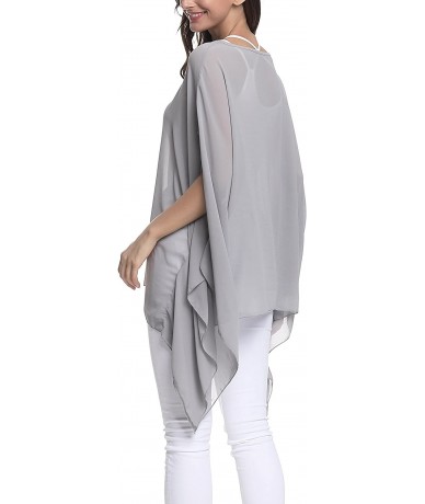 Cover-Ups Women's Chiffon Caftan Poncho Tunic Top Cover up Shirt Scarf Top PP-A00 - 3 - C418ENE5WR2 $26.48