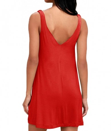 Cover-Ups Women's Summer Sleeveless Casual Mini Swing Pleated Cover Up Tank Sundress - Red - C719CZNG26A $59.70