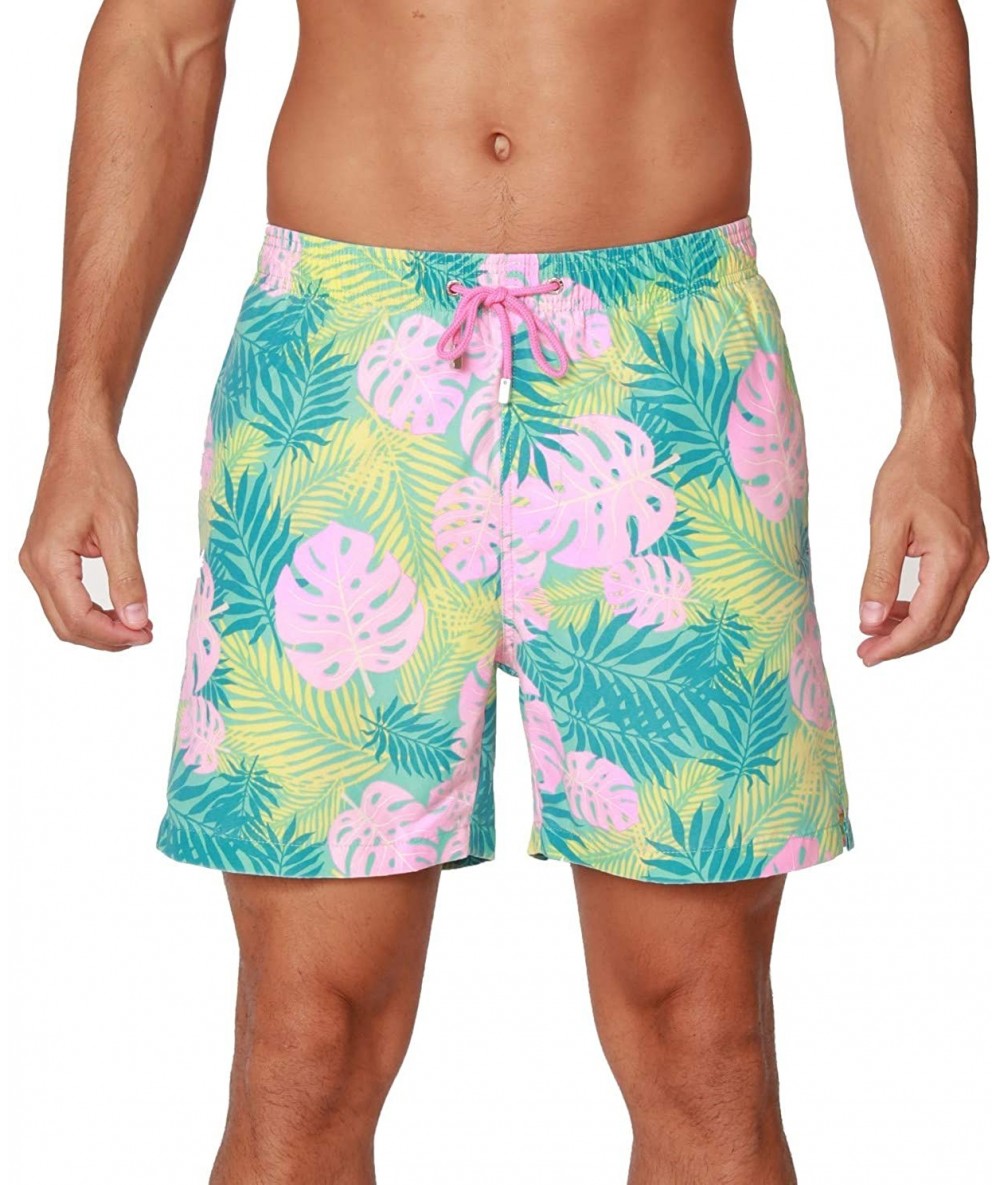 Board Shorts Performance Men's Quick Dry SPF50+ Swim Trunks Water Shorts Swimsuit Beach Shorts with Mesh Lining - Lush Leaves...