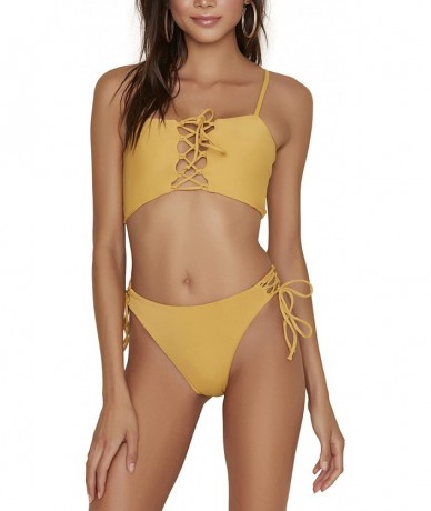 Bottoms Women's Side Tie Cheeky Bottoms - Honey - CL18RHIHMG8 $62.85