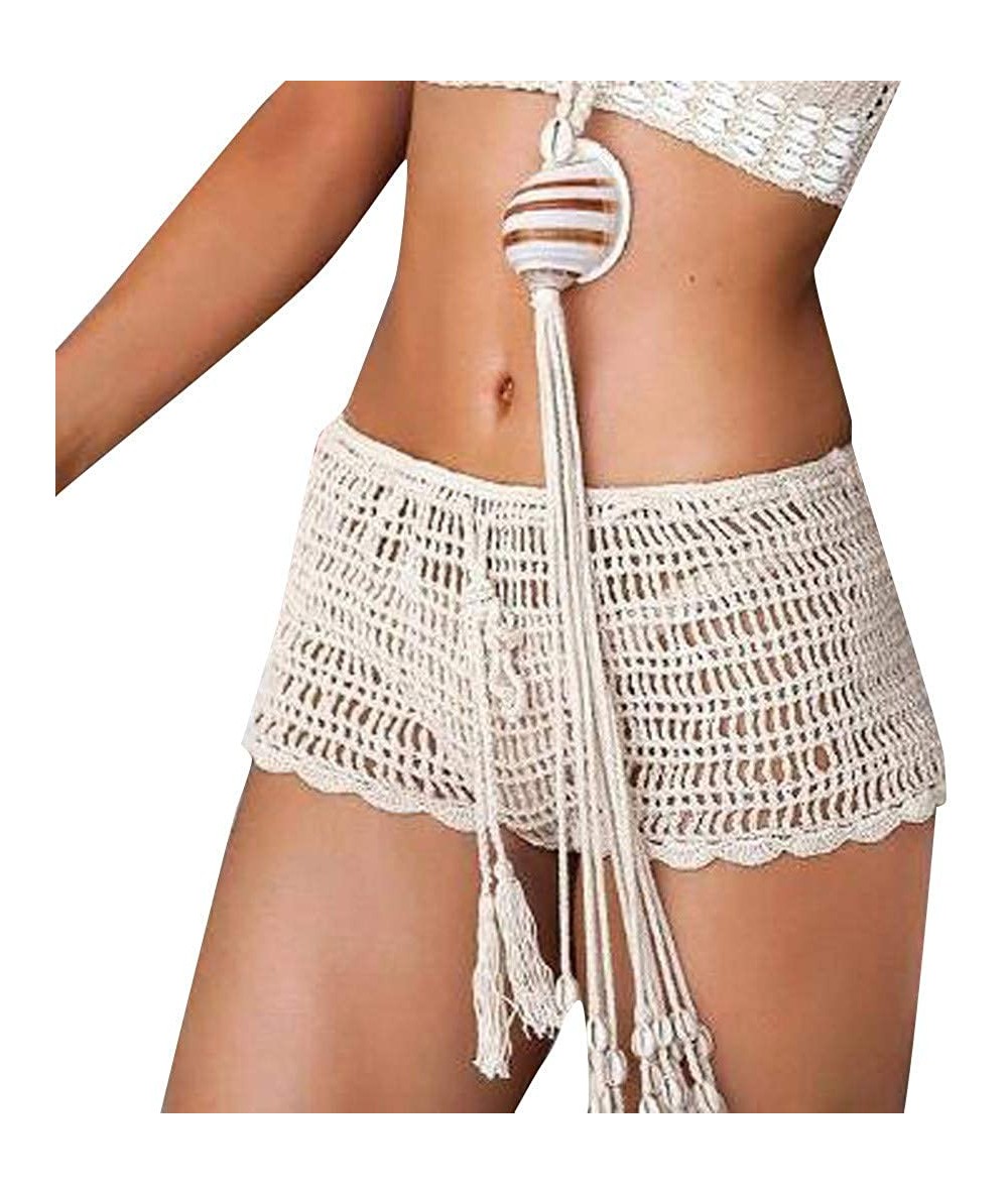 Tankinis Womens Bikini Bottoms Lace Crochet Swimsuit Bottom Sexy Hollow Out Shorts Beach Boardshorts - White - C518QO4EY27 $2...