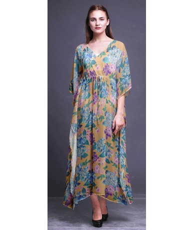 Cover-Ups Beach Kaftan Bikini Cover up Women's Maxi Dress Long Caftan Summer Kimono - Pale Orange - C518SXWETS7 $53.82