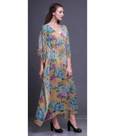 Cover-Ups Beach Kaftan Bikini Cover up Women's Maxi Dress Long Caftan Summer Kimono - Pale Orange - C518SXWETS7 $53.82