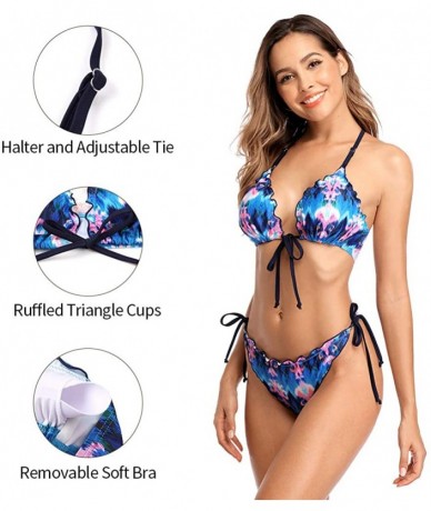 Sets Womens Halter Bikini Polk Dot Bikini Swimsuit Tie Side Bikini Padded Bikini Top - Blu - CO195UNQ5ZM $39.89