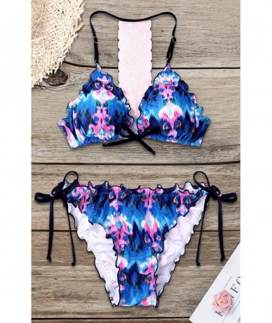 Sets Womens Halter Bikini Polk Dot Bikini Swimsuit Tie Side Bikini Padded Bikini Top - Blu - CO195UNQ5ZM $39.89