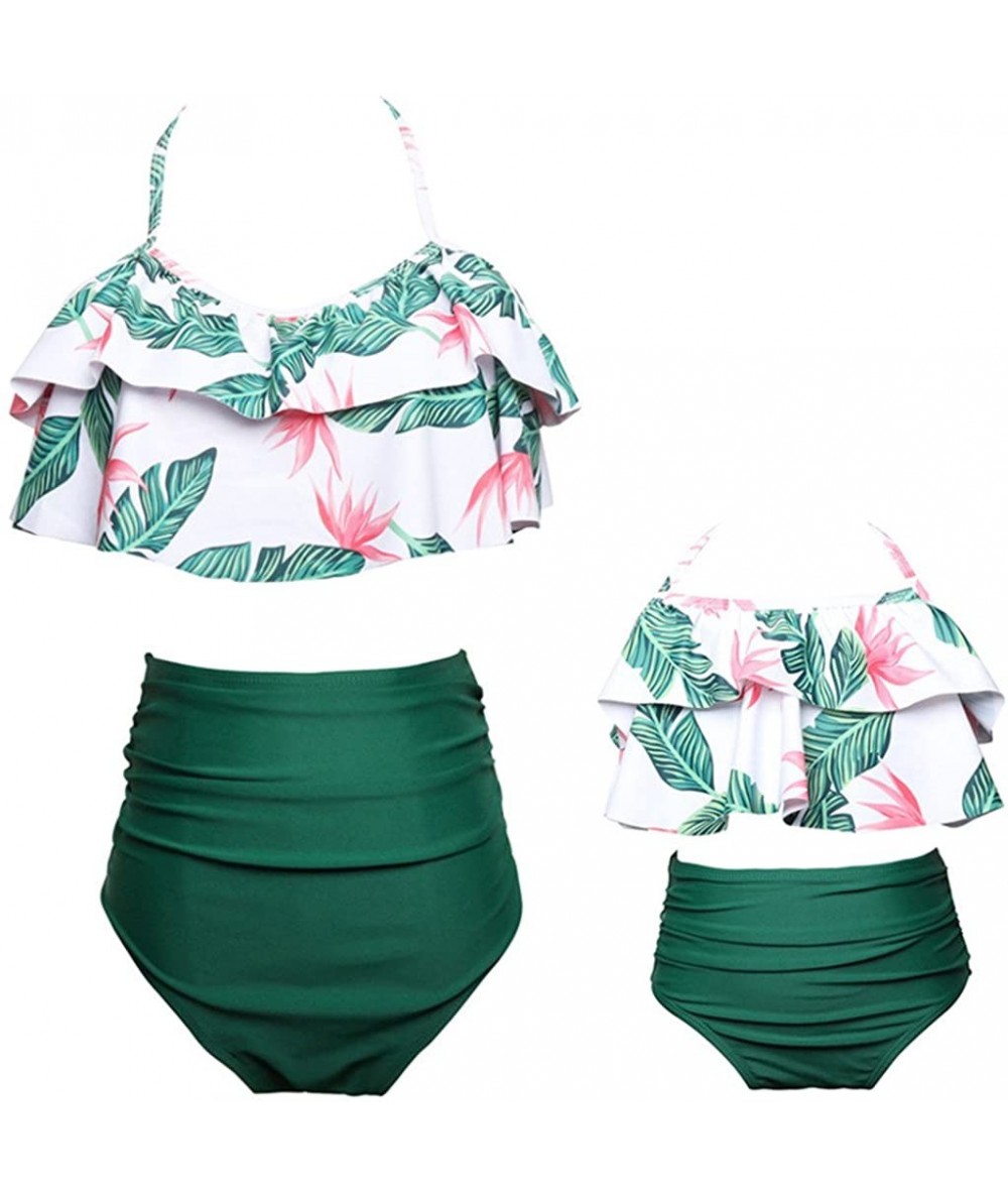 Sets Mommy and Me Swimsuits High Waisted Family Matching Swimwear Baby Girls Floral Printed Bikini Set 06 green women - CM18D...