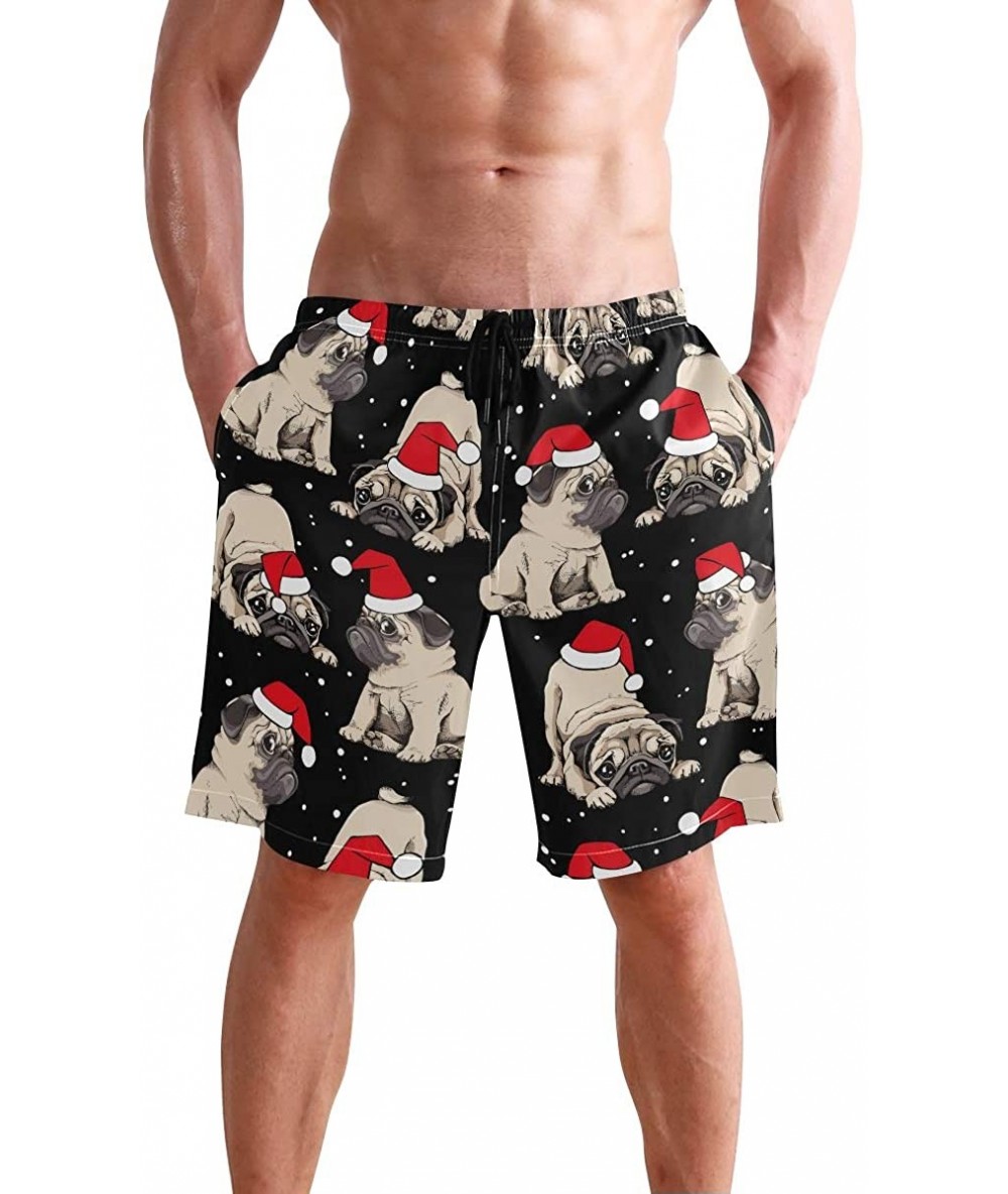 Board Shorts Mens Swim Trunks Skull Cacti Cactus Beach Board Shorts - Puppies Pugs in Santa's Red Cap - CB18NX8G26R $47.79