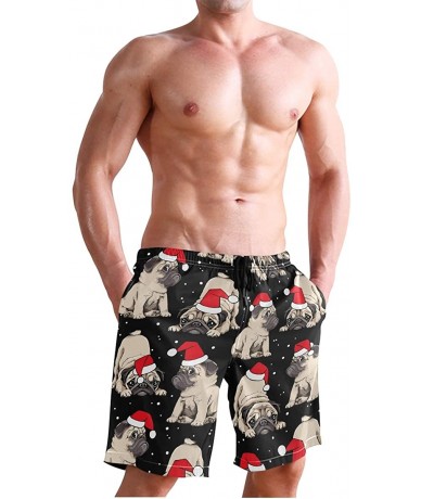 Board Shorts Mens Swim Trunks Skull Cacti Cactus Beach Board Shorts - Puppies Pugs in Santa's Red Cap - CB18NX8G26R $47.79