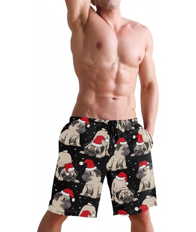 Board Shorts Mens Swim Trunks Skull Cacti Cactus Beach Board Shorts - Puppies Pugs in Santa's Red Cap - CB18NX8G26R $47.79