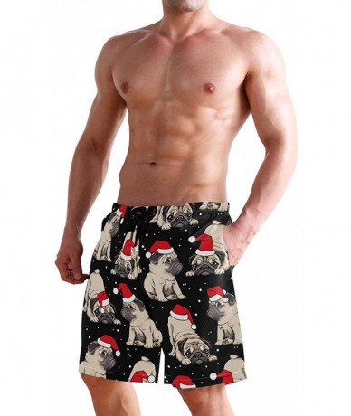 Board Shorts Mens Swim Trunks Skull Cacti Cactus Beach Board Shorts - Puppies Pugs in Santa's Red Cap - CB18NX8G26R $47.79