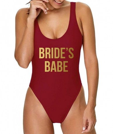 One-Pieces Women's One Piece Swimsuit High Cut Bikini Bathing Suits for Women - Burgundy - Bride's Babe Print - C818S5CWE79 $...