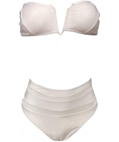 Sets Women's Stripe Printing Strappy Cross Padding Bikini Set Beach Swimwear Bathing Suit - White - CV18RDR3M7U $26.84