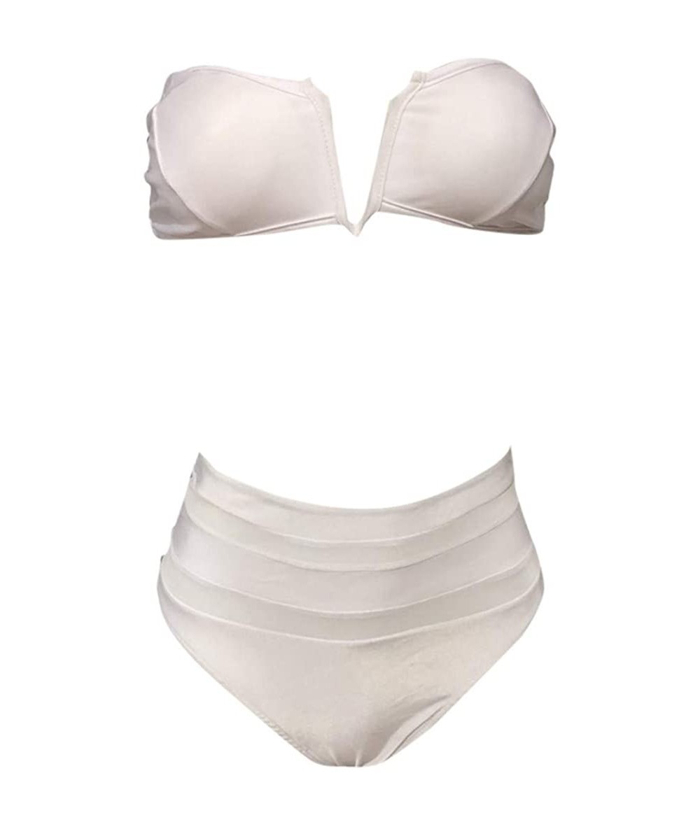 Sets Women's Stripe Printing Strappy Cross Padding Bikini Set Beach Swimwear Bathing Suit - White - CV18RDR3M7U $26.84