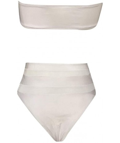 Sets Women's Stripe Printing Strappy Cross Padding Bikini Set Beach Swimwear Bathing Suit - White - CV18RDR3M7U $26.84