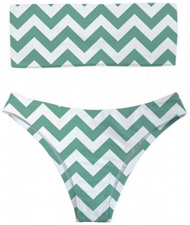 Sets Women's Stripe Strapless Bandeau Bikini Hawaii Vocation Beachwear Sexy High Cut Swimsuits - Turquoise Stripe - C718QQ3X8...