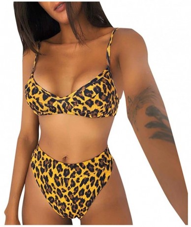 Sets Women Two Pieces Bathing Top Ruffled with High Waisted Bottom Bikini Set - Brown - CQ19653TU32 $25.95