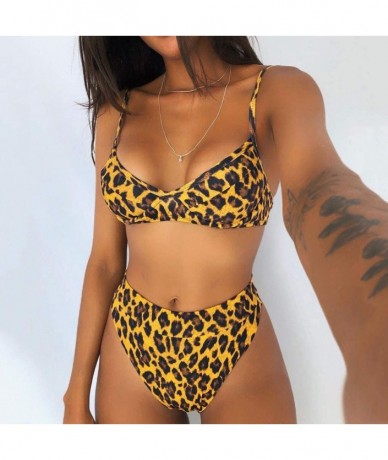 Sets Women Two Pieces Bathing Top Ruffled with High Waisted Bottom Bikini Set - Brown - CQ19653TU32 $25.95