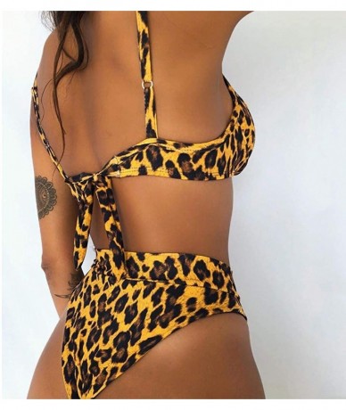 Sets Women Two Pieces Bathing Top Ruffled with High Waisted Bottom Bikini Set - Brown - CQ19653TU32 $25.95