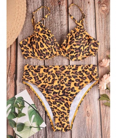 Sets Women Two Pieces Bathing Top Ruffled with High Waisted Bottom Bikini Set - Brown - CQ19653TU32 $25.95