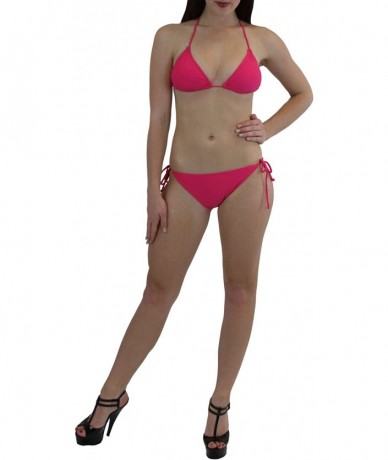 Tops Women's Two Piece Wire Free Triangle Top & Side Tie Bikini Bottoms - Pink - CB11D42M22R $40.55