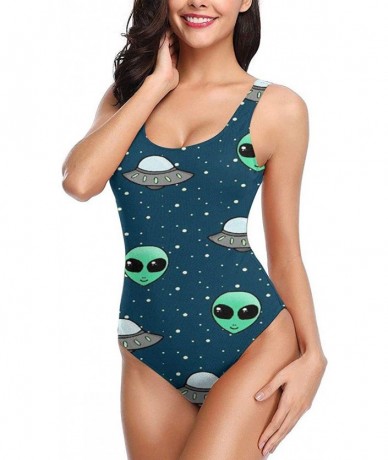 One-Pieces Women's Classic One Piece Swimsuit Beach Swimwear Bathing Suit(Akita Dog Triangles Pattern) Space Alien and Ufo He...