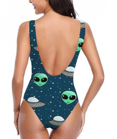 One-Pieces Women's Classic One Piece Swimsuit Beach Swimwear Bathing Suit(Akita Dog Triangles Pattern) Space Alien and Ufo He...