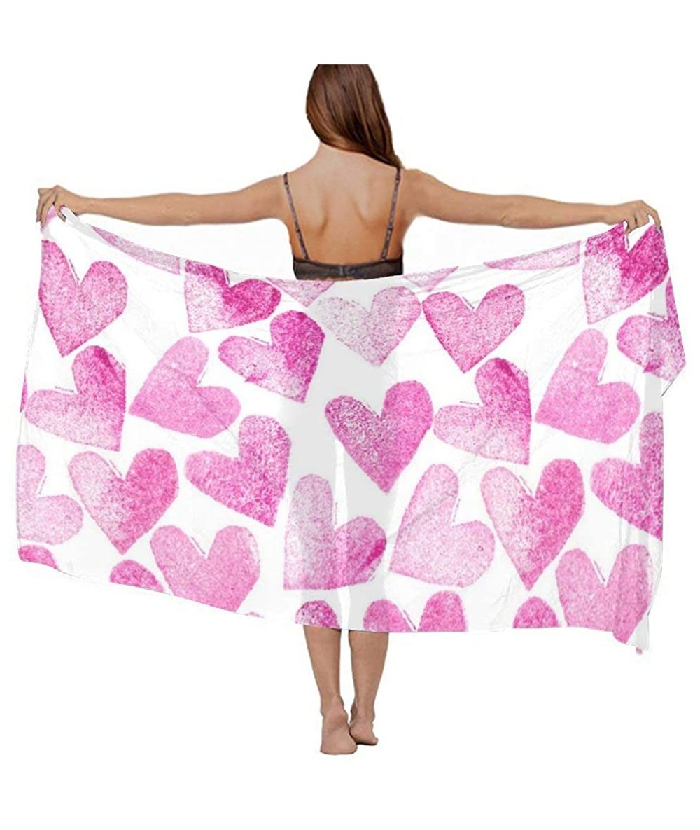 Cover-Ups Women Girl Beach Bikini Cover Up Chiffon Sarong Fashion Scarf Shawl Wrap - Pink Love Heart - C5196U3NQGZ $44.79