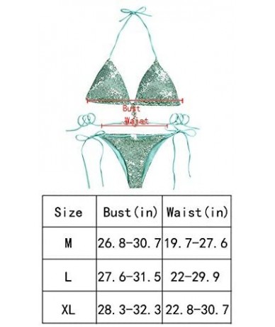 Sets Women 2 PCS Glitter Rhinestone Sequins Bikini Set Sexy Tankini Tie Bra Swimsuit Swimwear - Green - CP194M06GAX $39.37