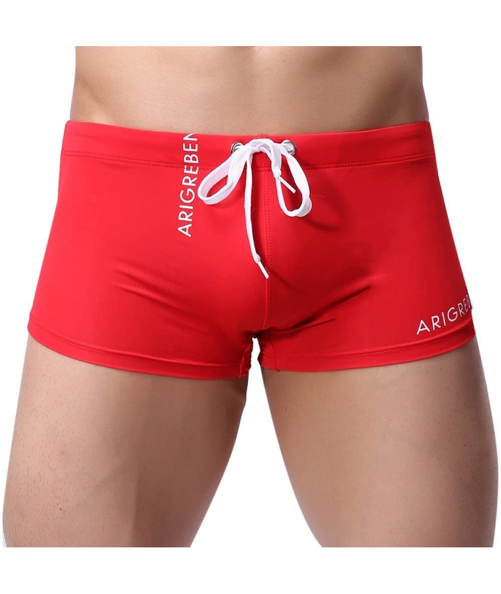 Briefs Men's Boxer Briefs Swim Shorts Trunks Swimwear Breathable Solid Quick Dry Bathing Suits - Red - C618RA2QXTN $19.99