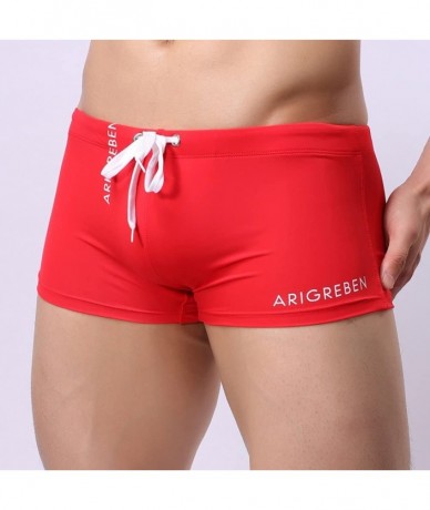 Briefs Men's Boxer Briefs Swim Shorts Trunks Swimwear Breathable Solid Quick Dry Bathing Suits - Red - C618RA2QXTN $19.99