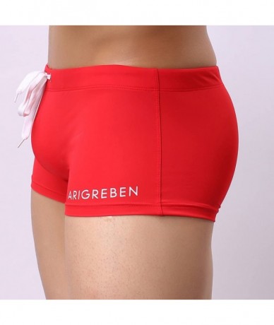 Briefs Men's Boxer Briefs Swim Shorts Trunks Swimwear Breathable Solid Quick Dry Bathing Suits - Red - C618RA2QXTN $19.99